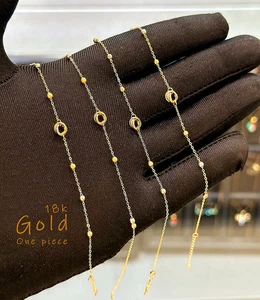 18K 'Solid 'Real 'Yellow 'Gold Ball-Beads 'Cable Chain,Link Womens, Bracelet. - Picture 1 of 1