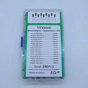 Best Value! 200PCS Electrolytic Capacitors 0.1μF-220μF 15 Specs Kit - Picture 1 of 9