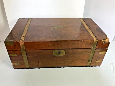 Antique Vintage 1800s travel writing box/Brass inlay Cover