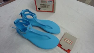 Hunter Women's Original T-bar Buckle Sandals Rubber Sky Blue UK 6 - Picture 1 of 6