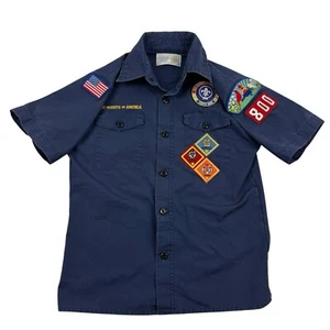 Boy Scouts of America Shirt BSA Blue Button Up Youth Sz M Polyester Cotton S/S - Picture 1 of 9