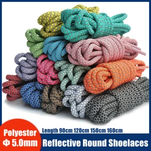 Reflective Coloured Round Shoelaces Trainer Shoe Laces 4 Length - 16 Colours - Picture 1 of 26
