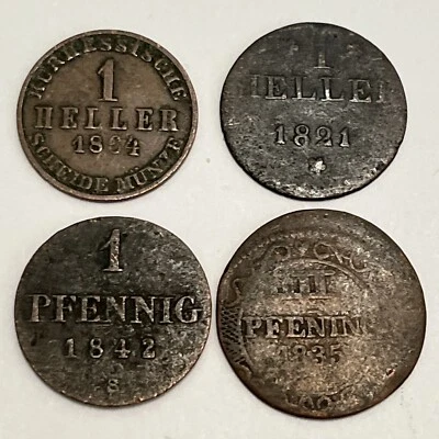 GERMANY 1821 1864 1 Heller & 1835 1842 1 Pfennig 4 Coins - Image 1 of 2