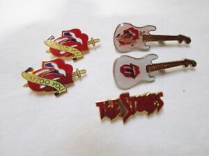 Rolling Stones Pins Lot of 5, Tongue Tattoo You, Guitar Pins, Etc.