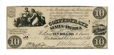 1861 T-28 $10 The Confederate States of America Note - CIVIL WAR Era - Image 1 of 2