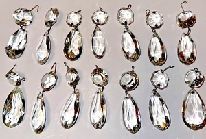 Lot of 14 Brilliant Cut Highly Faceted Almond Crystal Prisms w/ Lg Beads 3 1/4" - Foto 1 di 5