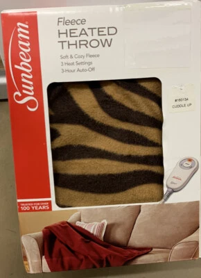 SUNBEAM TIRO TÉRMICO CEBRA MARRÓN/NEGRO POLAR ACOGEDOR CÁLIDO 50” X 60” 3 AJUSTES Foto 1 de 2