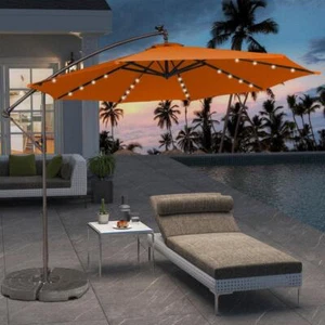 Clihome Cantilever Umbrella 10' Solar Tilt w/ LED Lights Polyester+Steel Orange - Picture 1 of 8