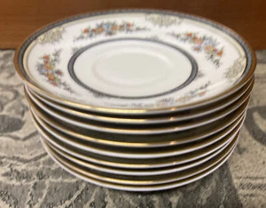 Minton Stanwood Gold Rim Fine Bone China England Set Of 8 Saucers 5 3/4” Mint - Picture 1 of 3