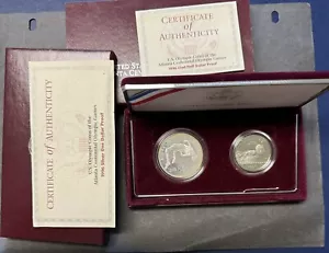 1996 ATLANTA OLYMPICS 2-COIN PROOF SET-Silver dollar-high jump/clad half $-swim - Picture 1 of 5