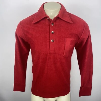 Camisa de terciopelo Sears para hombre roja suave discoteca L/S vintage años 70 sin existencias nueva mediana NOS Foto 1 de 4