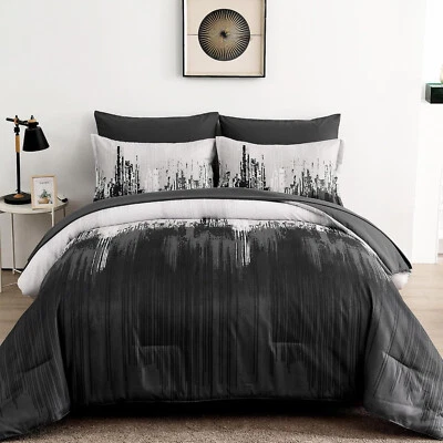 Juego de edredón WONGS Queen King, negro gris arte abstracto degradado microfibra suave Foto 1 de 4