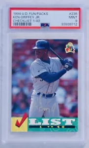 1994 U.D. Fun Packs Ken Griffey Jr. Checklist 1-40 #235 PSA 9 Mint HOF Mariners - Picture 1 of 2