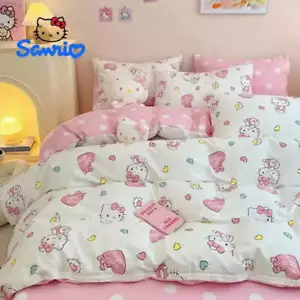 Hello Kitty 4Pcs/set Kawaii Anime Cartoon Bedding Quilt Cover Student Bedding So - Picture 1 of 5