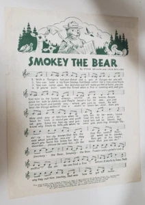 Vintage 1968 SMOKEY THE BEAR Song Noten + How to Carve Halstuch Verschluss Instrument - Bild 1 von 6