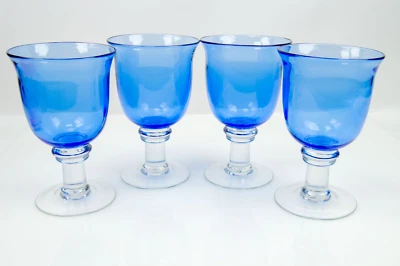 4件套手工吹制钴蓝色玻璃高脚杯透明脚泡种子茎 — 第 1/4 张图片