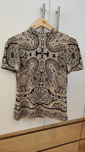 Oasis Patterned Beige Navy Floral Short Sleeve Top Size 8 - Picture 1 of 5