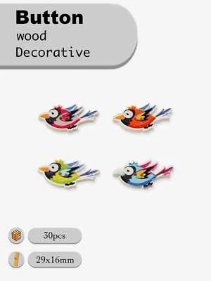 30pcs Cartoon Bird Wooden Buttons for scrapbook sewing handmade craft DIY 29mm - Image 1 of 3