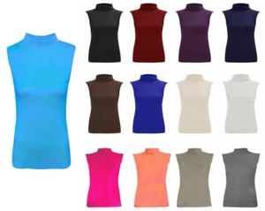 Para mujer Sin mangas Cuello de Tortuga Top Damas Cuello Rollo Polo Saltador Reino Unido Talla 8-22 - Imagen 1 de 17