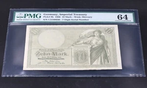 Germany Imperial Treasury 10 Mark 1906 P 9b Choice UNC PMG 64, Mercury Watermark - Picture 1 of 2