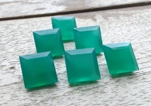 Natural Green Onyx Faceted Cut Square Shape Calibrated Loose Gemstones All Sizes - Picture 1 of 6