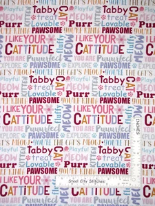 Kitty Cat Words Purr Meow Kitten White Cotton Fabric Studio E Cattitude By Yard - Picture 1 of 1