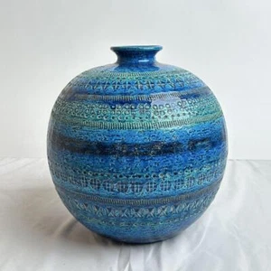 FLAVIA FLAVIA Rimini Blue Flower Vase Italian Art Pottery Round - Picture 1 of 11