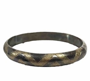 Sterling Silver Hinged Bangle Bracelet 925 Gold Tone Chevron Pattern 2.5” 11.6 G - Picture 1 of 17