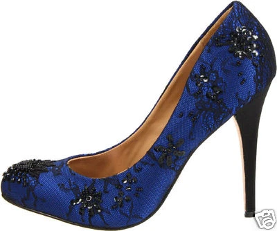 NIB Badgley Mischka SANOMA Embellished Lace mesh pumps heels shoes Royal BLUE  6 - Image 1 of 4