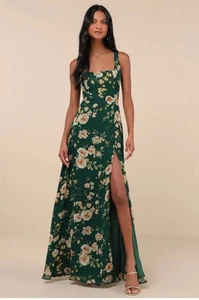 Neu Lulus bemerkenswerte Ankunft smaragdgrün Blumen ärmellos Maxikleid Medium  - Bild 1 von 4