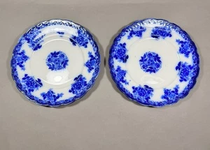 Waldorf Flow Blue Semi Porcelain New Wharf Pottery 9-3/4" Scalloped Edge Plates - Picture 1 of 8