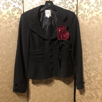 Chaqueta Blazer Nanette Lepore Vintage Y2K Negra Apliques Florales Talla 2 Foto 1 de 4