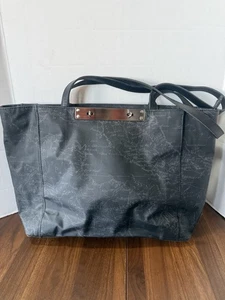 Borsa tote Patricia Nash Ria rivestita in tela con bordo in pelle MAPPA NERA RARA!! - Foto 1 di 17