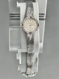 Orologio vintage Ginevra originale rubino e diamanti donna 20,6 mm tono argento batteria nuova - Foto 1 di 4