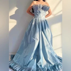 Vintage Victor Costa Aqua Blue Taffeta Dress sz xs pleated bust - Picture 1 of 8