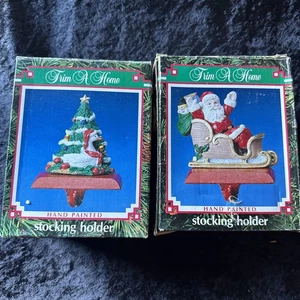 VTG 1980s Cast Iron Stocking Hanger Lot Of 2 Santa And Christmas Goose - Picture 1 of 4