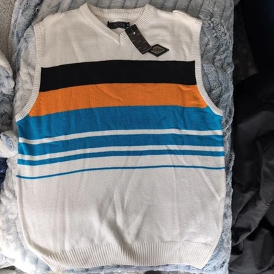 Coogi Sweater Vest Adult Size XL Blue Orange, Black Knit Cotton Men - Image 1 of 4