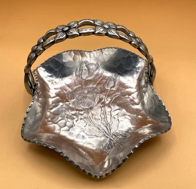 Hand Wrought Creations by Rodney Kent Hammered Aluminum Basket W/Tulips #429 - Image 1 of 4