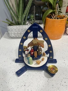 Table Pyramid Birthday of Christ IN Blue Pyramid Handmade Erzgebirge Sold As Is - Picture 1 of 14