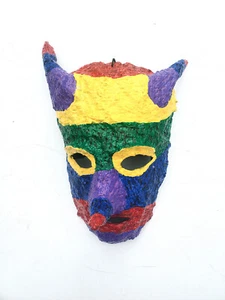 Rainbow Color Long Nose Horns Mask/Wall Art Handmade Wearable One-of-a-Kind - Picture 1 of 8