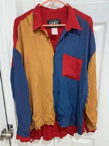 Vintage Cafe Womens Blouse Size US XL Button & Front Pocket Color Blocked - Picture 1 of 4