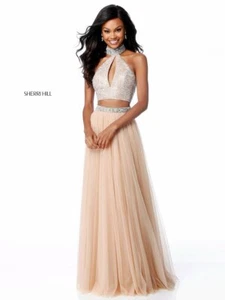 Sherri Hill 51910 Nude Stunning Crop Top Gown Dress sz 0 NWT SALE! - Picture 1 of 3