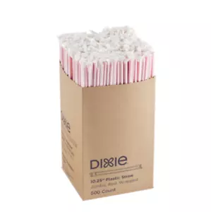 Box Of Clear Dixie 10.25” Plastic Straw jumbo red 500 pcs in case - Picture 1 of 3