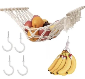 Macrame Fruit Hammock Under Cabinet - Hanging Basket for Kitchen Fruit Holder US - Picture 1 of 8