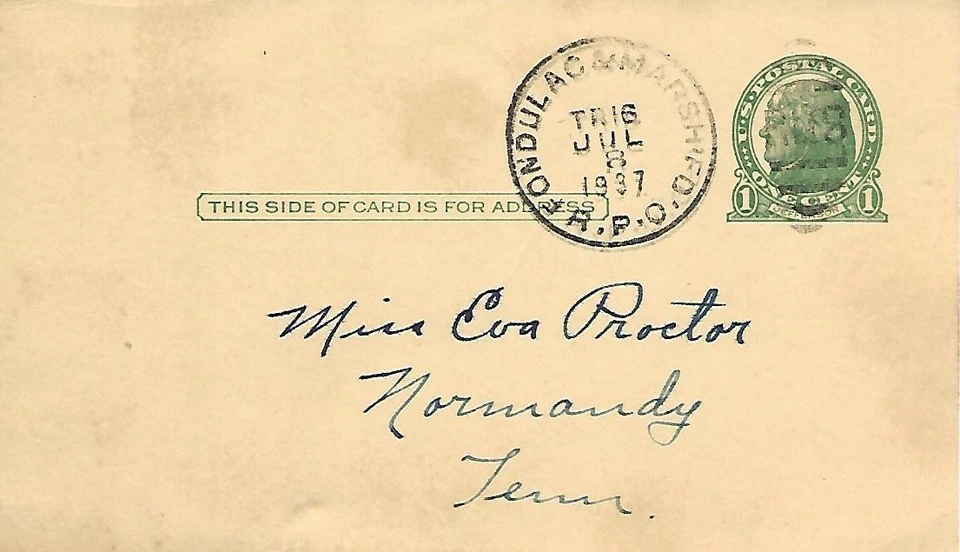 RPO Cover Fond Du Lac and Marshfield July 8 1937 Towle's #874-E-1 - Image 1 of 1