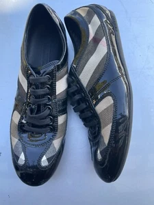 Burberry Women Black Patent Nova Check Sneakers Size 8.5 US - Picture 1 of 5