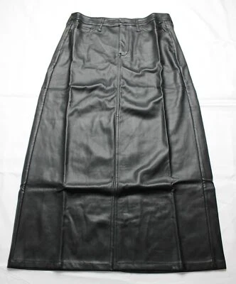 Falda larga de tiro alto de cuero elástico vegano para mujer NYDJ BE5 negra talla 4 nueva con etiquetas Foto 1 de 3