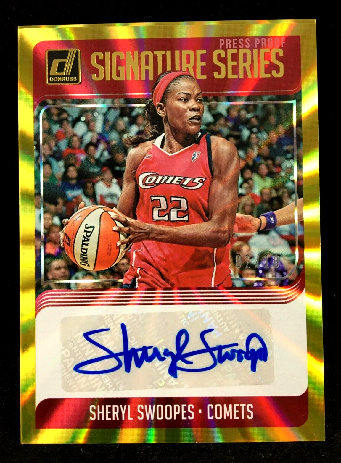 Sheryl Swoopes 2019 Panini Donruss WNBA Signature Series GOLD LASER 02 /10 Auto