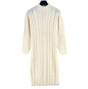 Mango Mng Donna Beige Girocollo Maglia Maglione Lungo Abito Taglia L - Foto 1 di 11