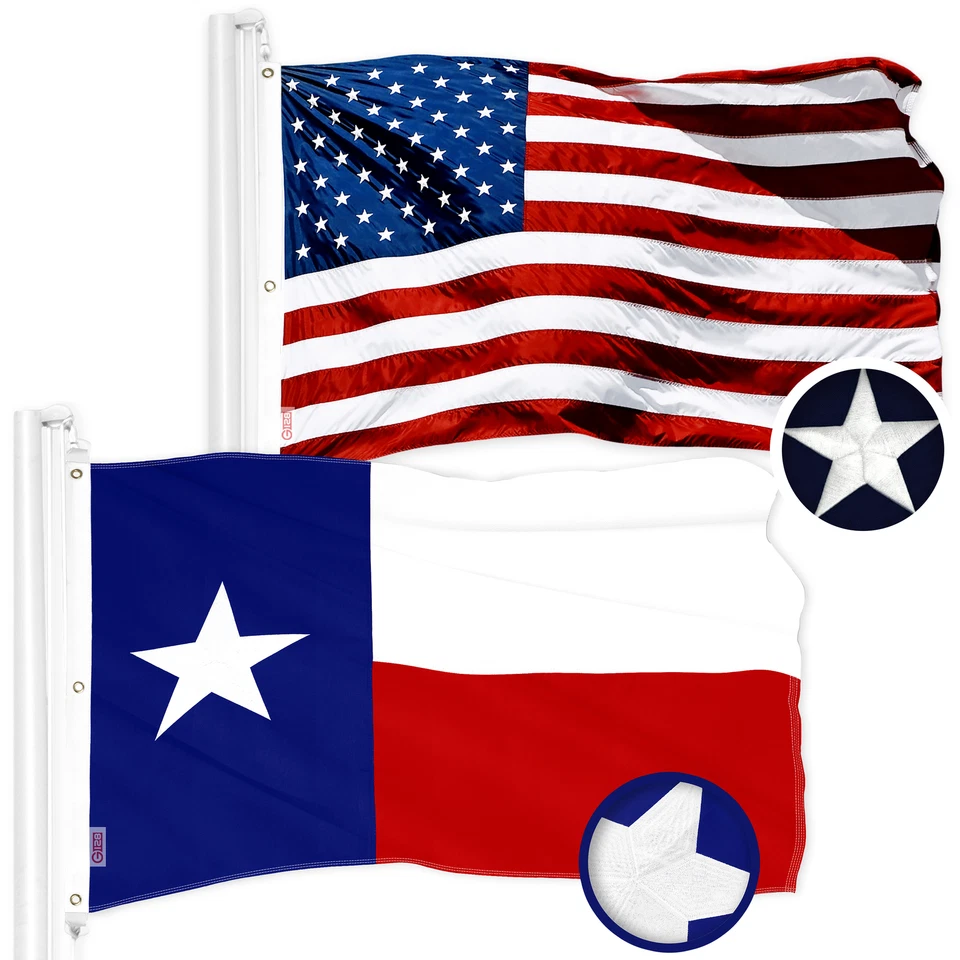 G128 Combo American USA & Texas Flag 6x10 Ft Both Embroidered 300D Polyester